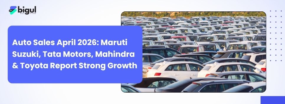 Auto sales April 2026 comparison chart showing Maruti Suzuki, Tata Motors, Mahindra and Toyota growth